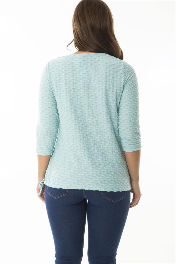 Kadın Büyük Beden Yeşil Ön Patı Fermuarlı Etek Ucu Bağcıklı Gofreli Kumaş Bluz 65N36967