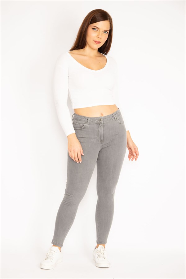 Kadın Gri 5 Cepli Likralı Kot Pantolon 65N34864