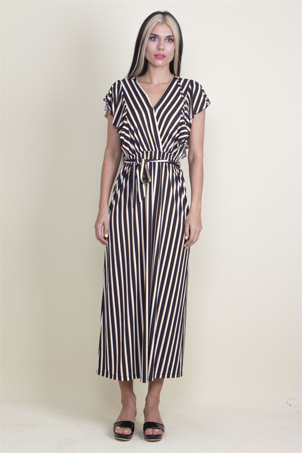 Kadın Siyah Volan Kollu Anvelop Elbise