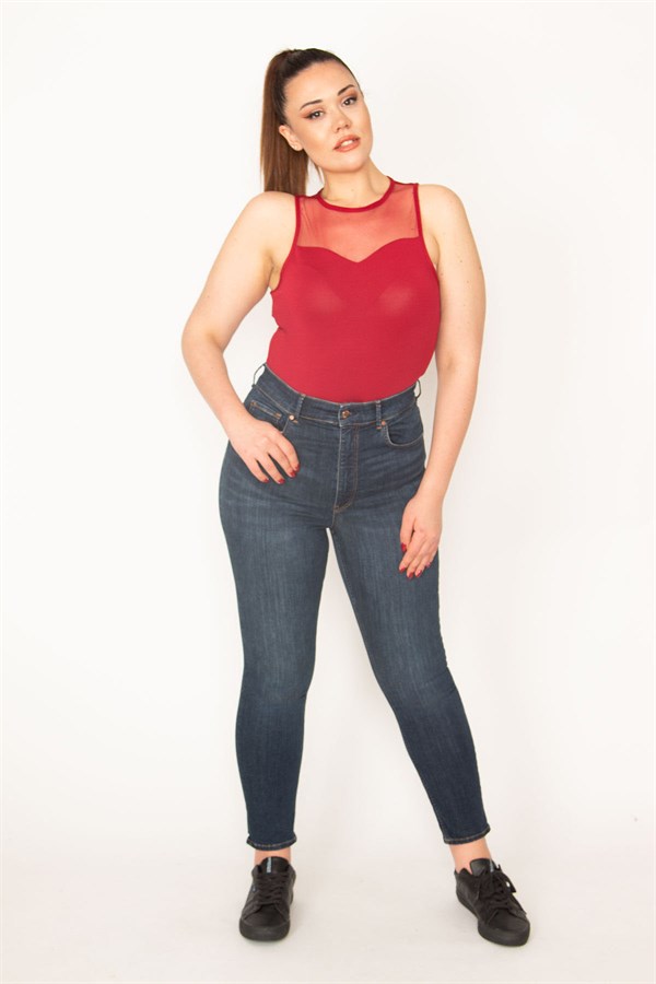 Kadın Lacivert 5 Cep Likralı Süper Skinny Jean Pantolon 65N35381