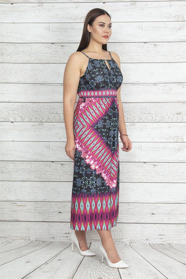 Kadın Renkli Yaka Detaylı Askılı Elbise 65N20426