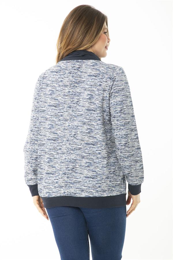 Kadın Büyük Beden Kuşgözü Bağcık Ve Süs Düğme Detaylı Kanguru Cepli Dik Yaka Sweatshirt 65N37122