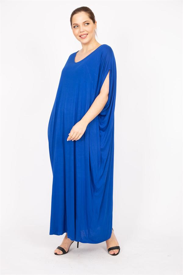 Kadın Saks Büyük Beden Salaş Kesim Astarlı Elbise 65N35835