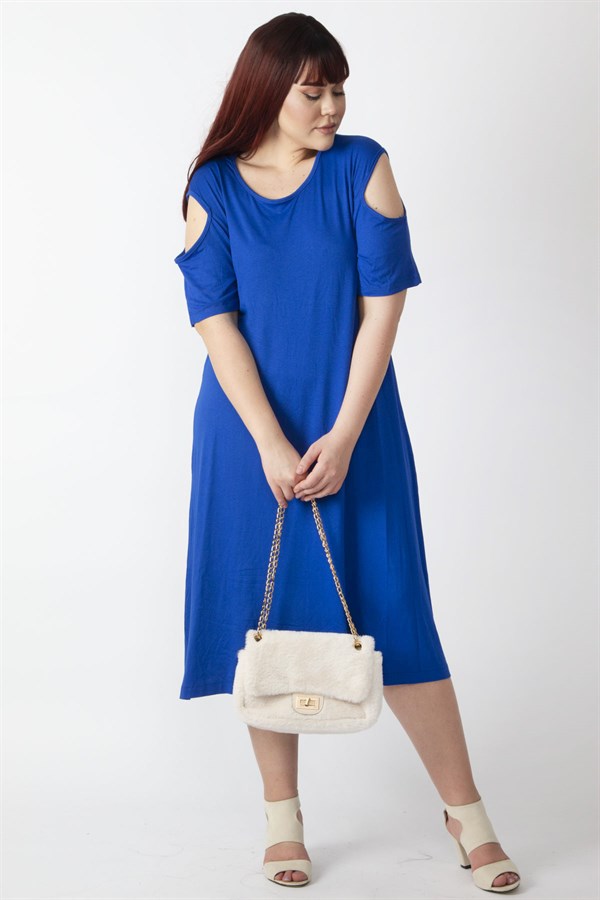 Kadın Haki Omuz Dekolteli Viskon Elbise 65N26131