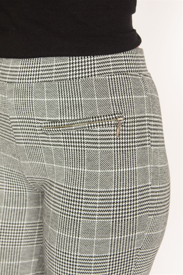 Leggings femme gris à carreaux et poches zippées décoratives 26A34810