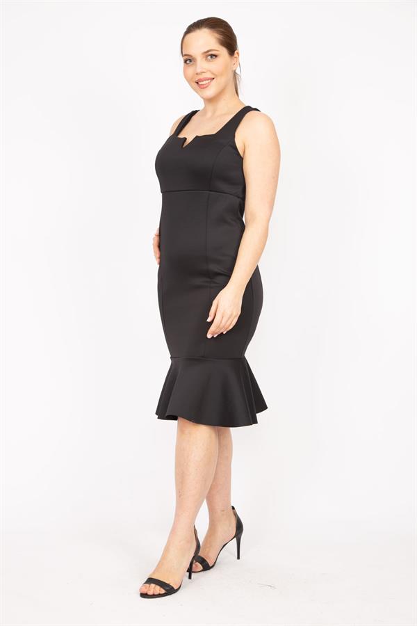 Robe noire grande taille pour femme avec jupe à volants et col