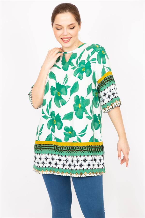 Kadın Fujya Büyük Beden Dokuma Viskon Kumaş Su Desenli Tunik