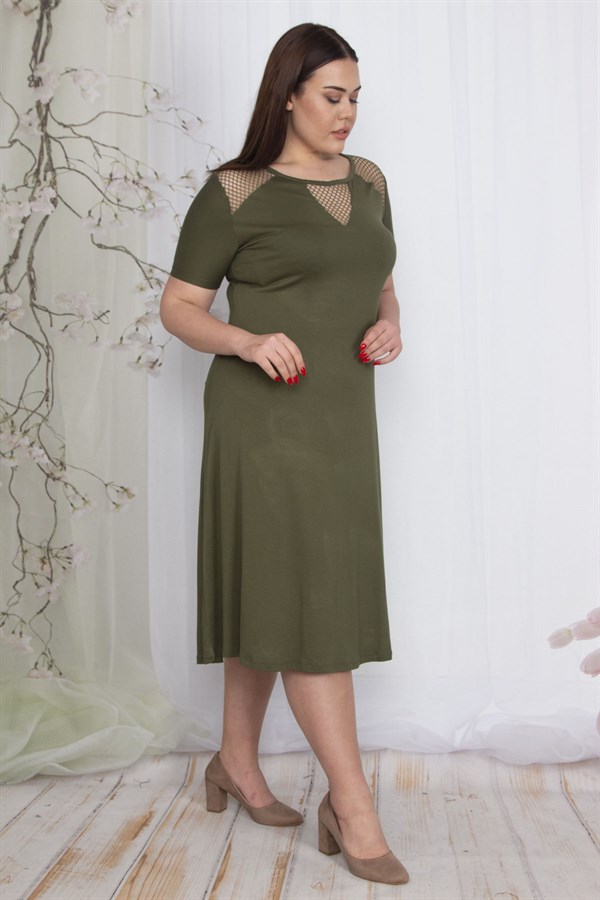 Kadın Haki File Detaylı Viskon Elbise 65N24063