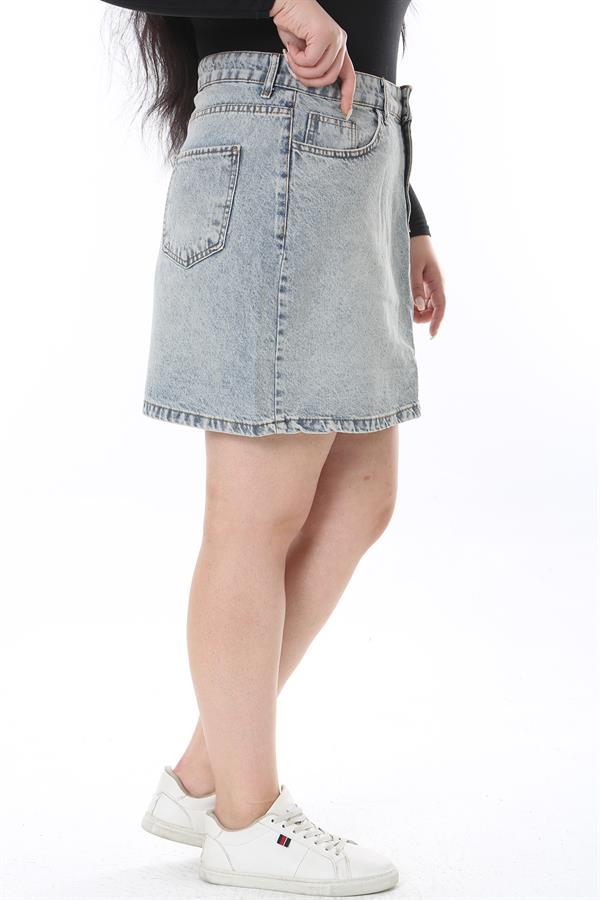 Kadın Büyük Beden Mavi Yıkama Efektli Kot Etek 65N38500