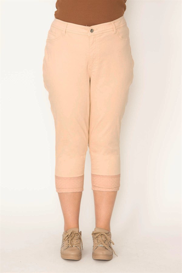 Kadın Vizon Paçası Tül Detaylı Likralı 5 Cep Kapri 65N31614