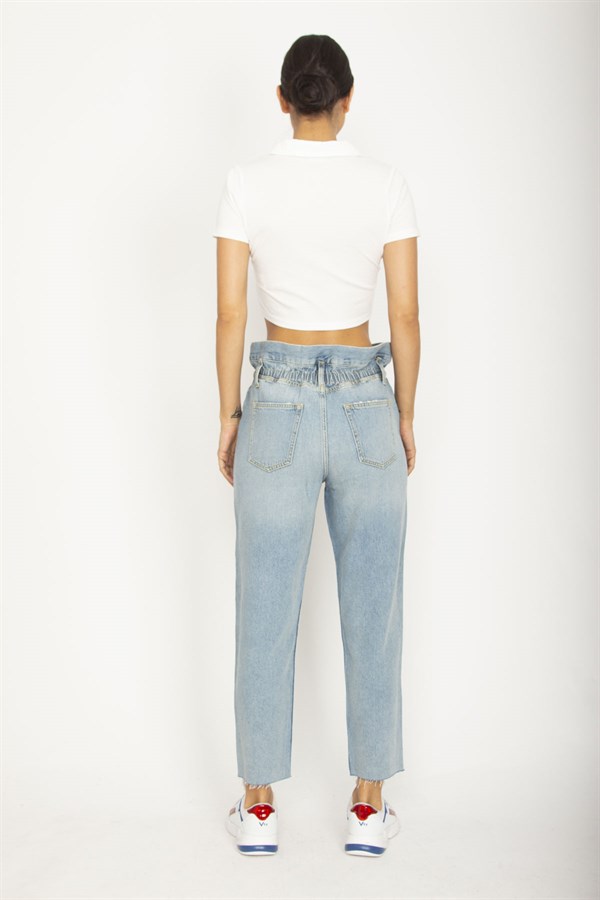 WOMEN'S BLUE PAPER BAG WAISTED JEANS