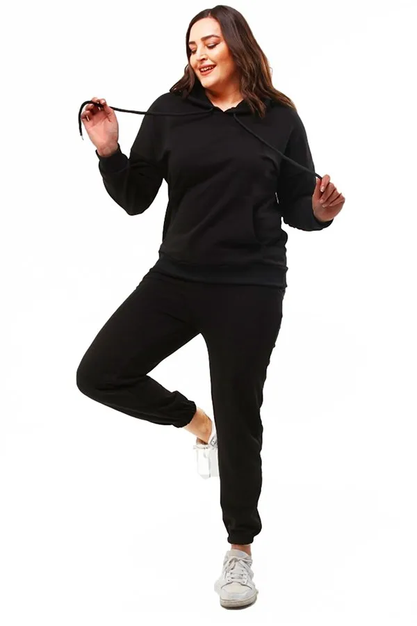 SURVÊTEMENT NOIR À CAPUCHE ET POCHES POUR FEMME