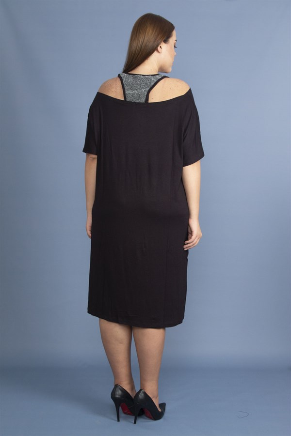 Kadın Haki Sim Detaylı Ön Baskılı Viskon Elbise 65N27473