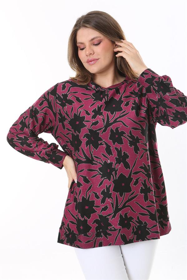 Kadın Büyük Beden Renkli Desenli Sweatshirt 65N37809