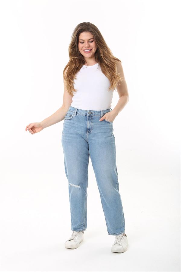 Kadın Büyük Beden Mavi Yüksek Bel 5 Cepli Kot Pantolon 65N37484