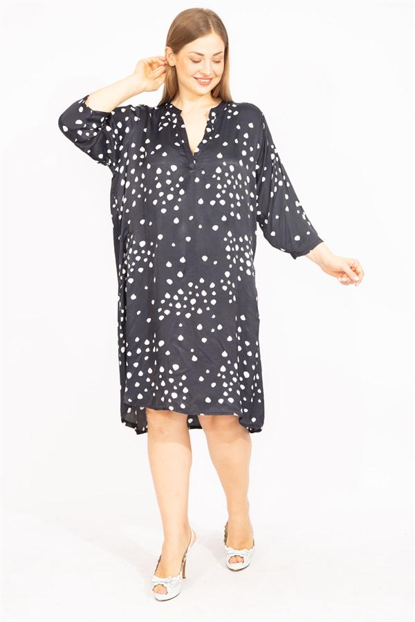 Kadın Lacivert V Yakalı Javanez Elbise 65N35527