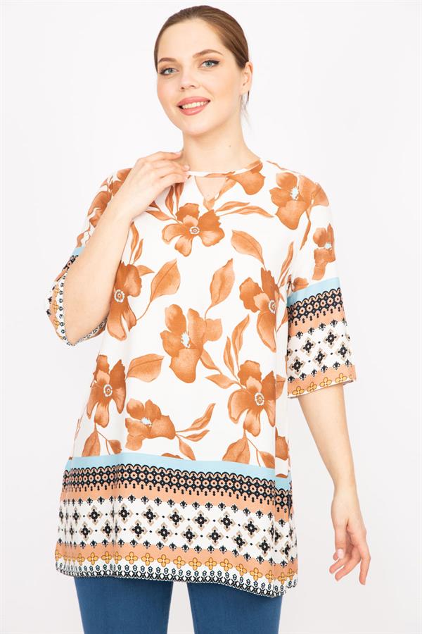 Kadın Fujya Büyük Beden Dokuma Viskon Kumaş Su Desenli Tunik