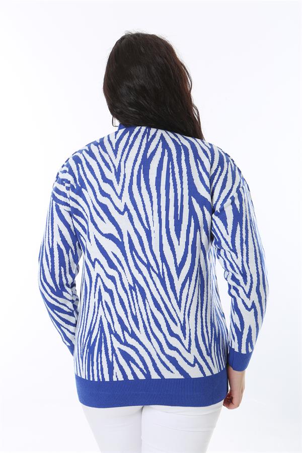 Kadın Büyük Beden Saks Ön Düğmeli Triko Hırka 65N38566