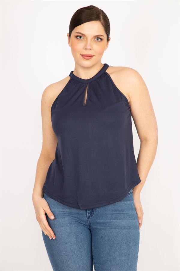 Kadın Haki Büyük Beden Halter Yaka Bluz