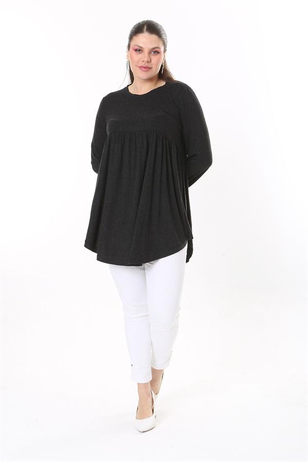 Kadın Büyük Beden Antrasit Göğüs Büzgü Detaylı Uzun Kollu Tunik 65N37687