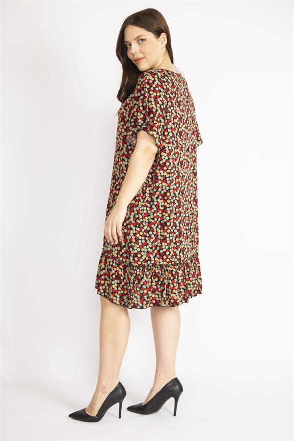 Kadın Bordo Büyük Beden Bisiklet Yakalı Etek Ucu Katlı Elbise