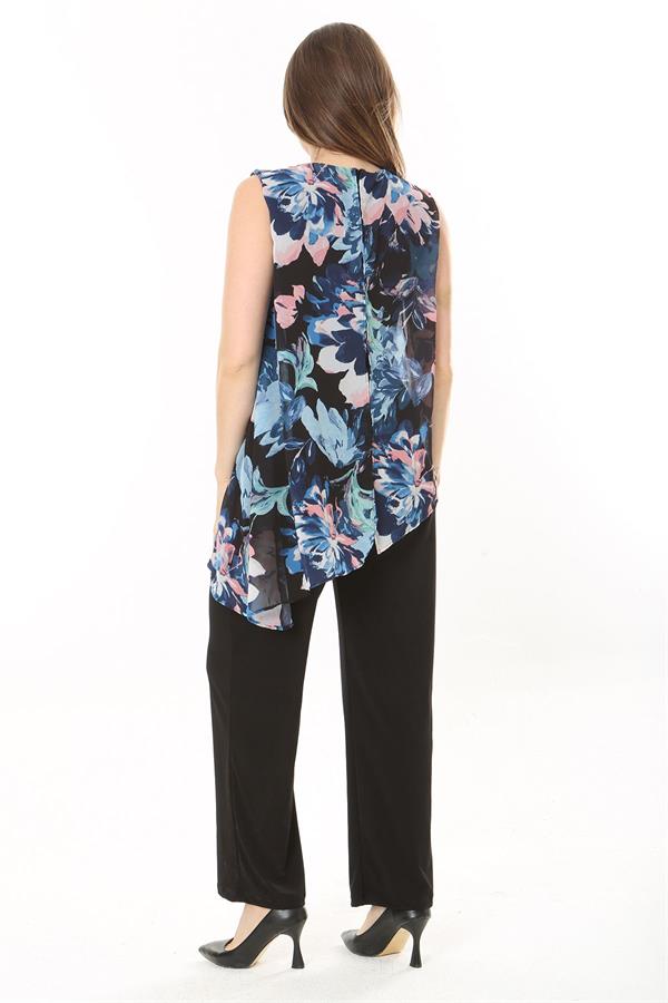 Kadın Büyük Beden Lacivert Şifon Pelerinli Tulum 65N37909