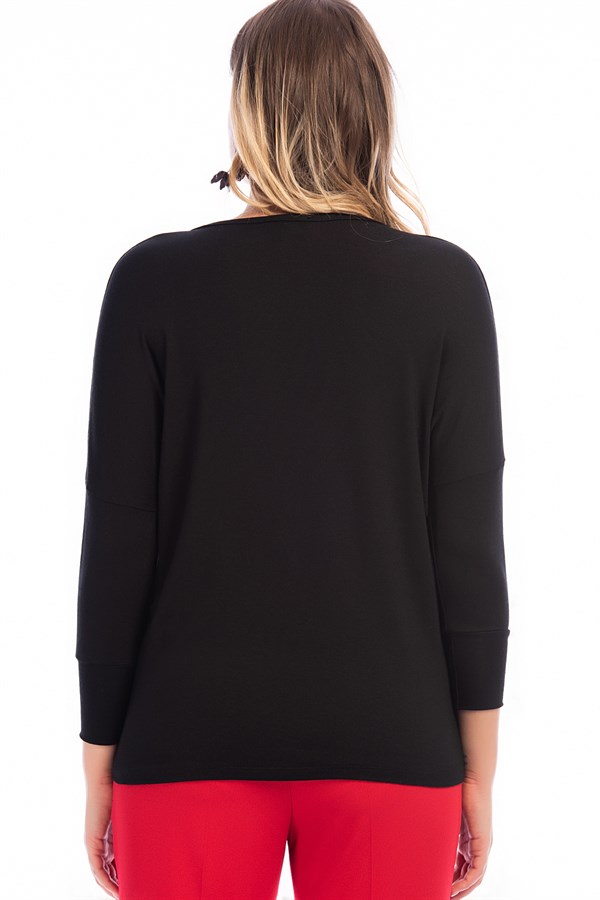 Kadın Siyah V Yakalı Bluz 65N15829