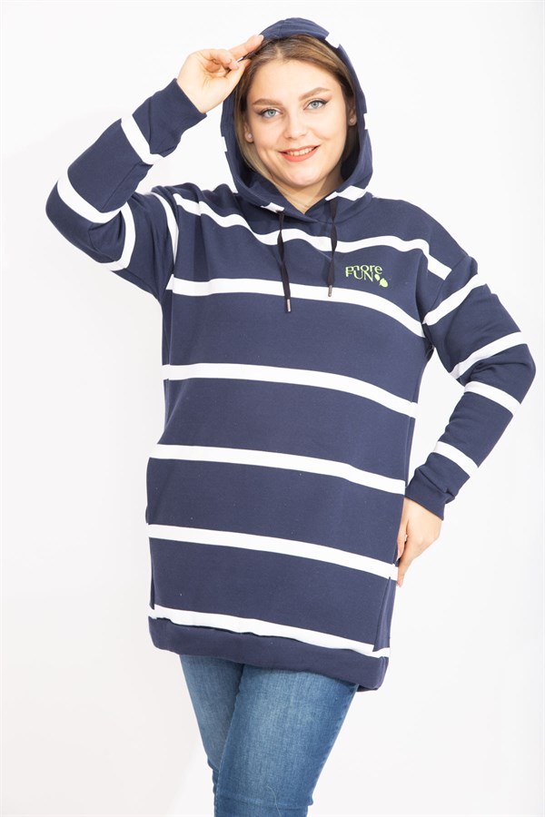 Kadın Lacivert 3 İplik İçi Şardonlu Kalın Sweatshirt 65N35448