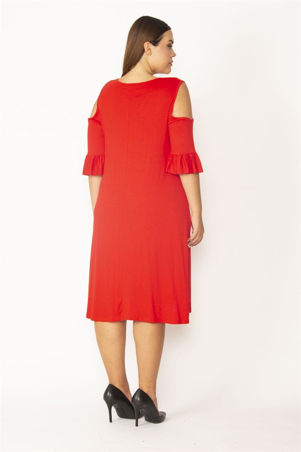 Kadın Haki Omuz Dekolteli Göğüs Büzgü Ve Kol Volan Detaylı Viskon Elbise 65N27447