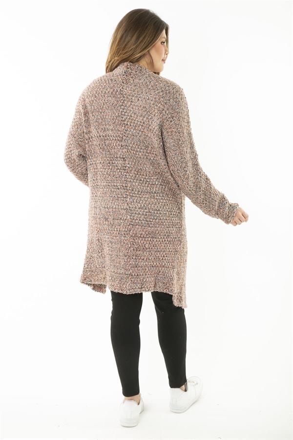 Kadın Büyük Beden Renkli Triko Kalın Hırka 65N37135