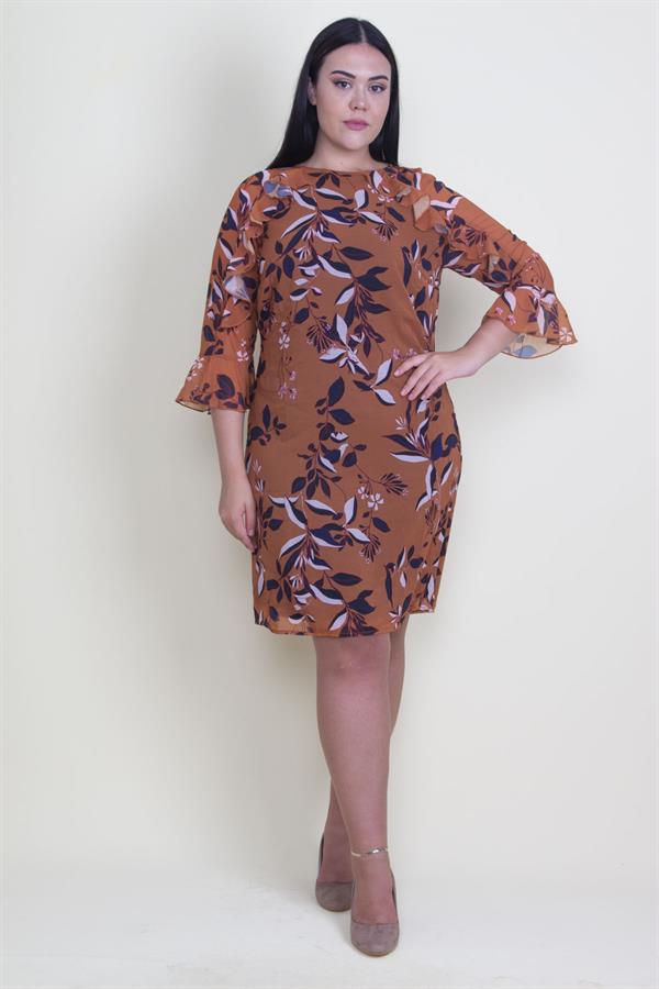 Kadın Taba Yaka Ve Kol Detaylı Astarlı Şifon Elbise 65N18213