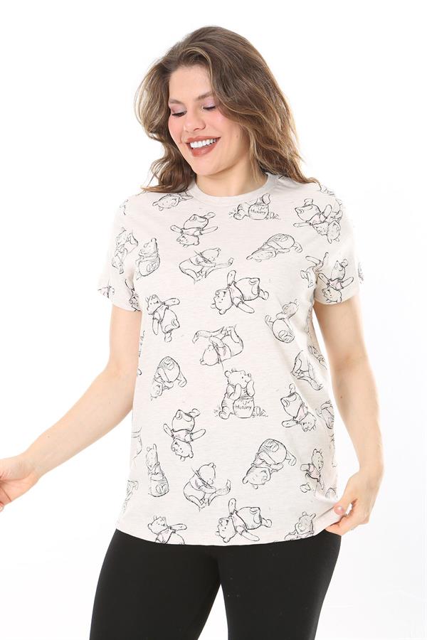 Kadın Büyük Beden Renkli Pamuklu Kumaş Kısa Kollu Baskılı Bluz 65N38035