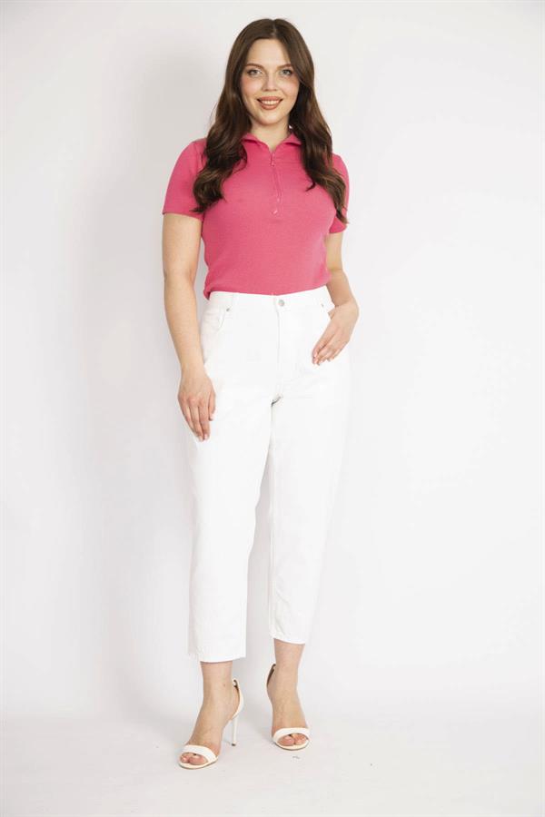 Kadın Beyaz Büyük Beden 5 Cepli Kot Pantolon