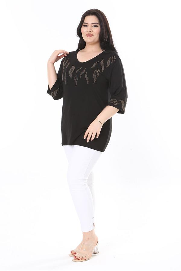 Chemisier noir à détails en pierre grande taille pour femme 65N37978