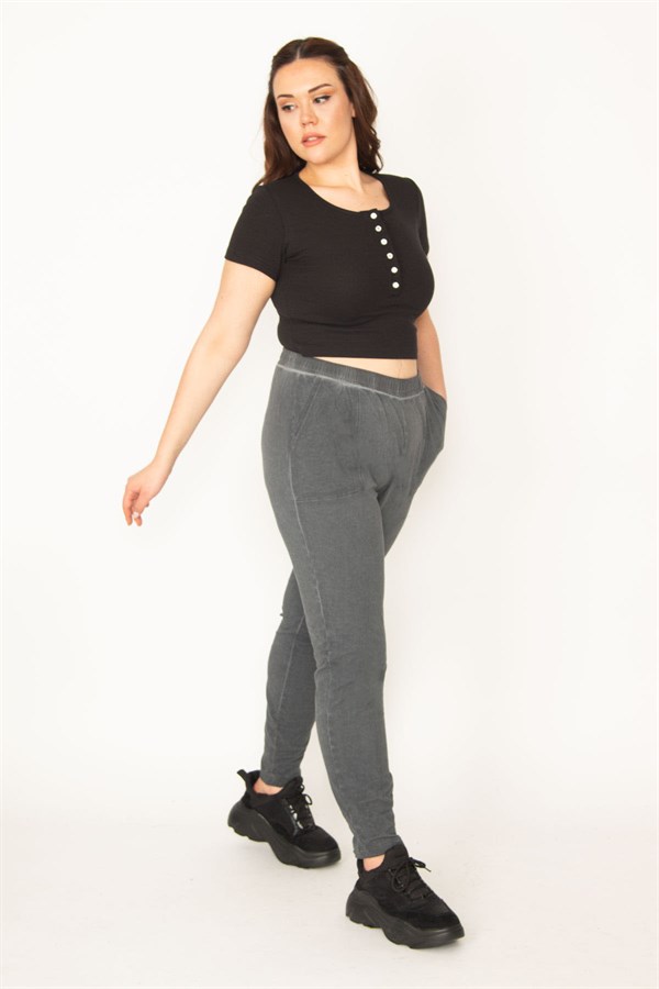 Kadın Füme Yıkamalı Pamuklu Kumaş Eşofman Alt 65N32327