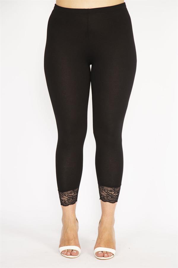 Kadın Siyah Büyük Beden Paça Dantelli Tayt