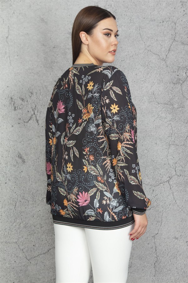 Kadın Siyah Sim Ribana Detaylı Şifon Bluz 65N30255