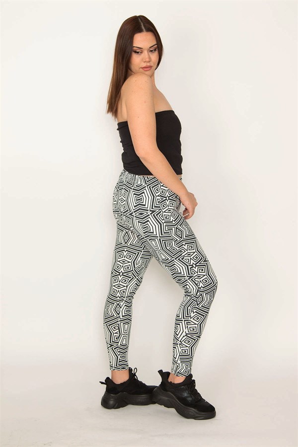 Kadın Siyah Geometrik Desenli Tayt Pantolon 65N32363