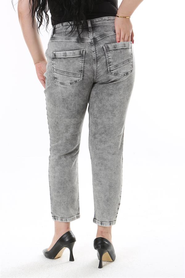 Kadın Büyük Beden Füme Yıkama Efektli Yüksek Bel Likralı 5 Cep Kot Pantolon 65N38122