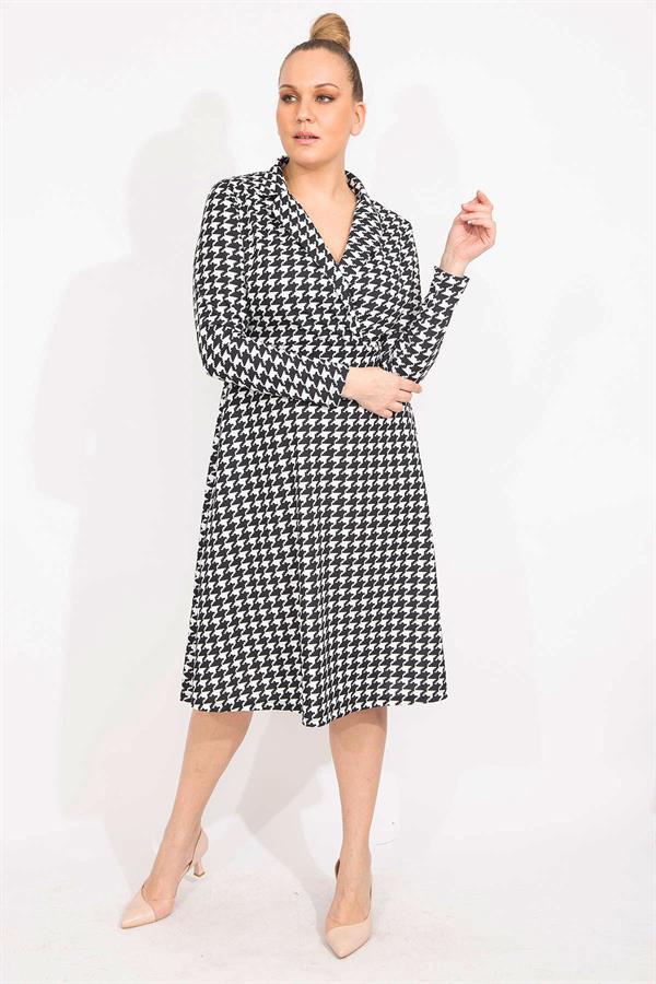 ROBE COL PORTEFEUILLE NOIRE À MOTIF HOUGHFOOT POUR FEMME 26A35519