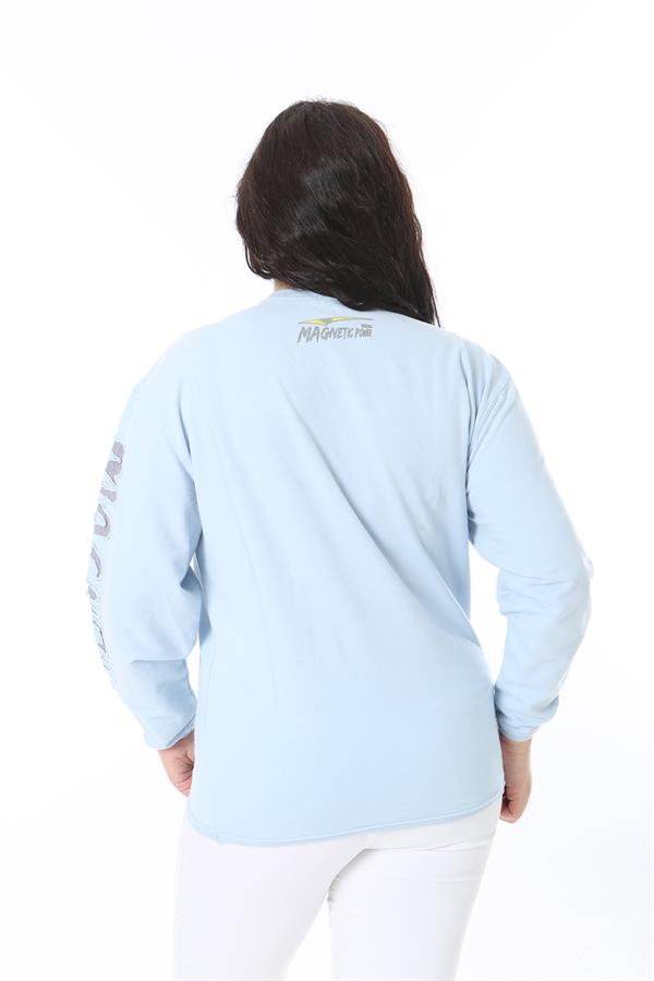 Women's Plus Size Blue Flock Sleeved Sweatshirt 65N38689