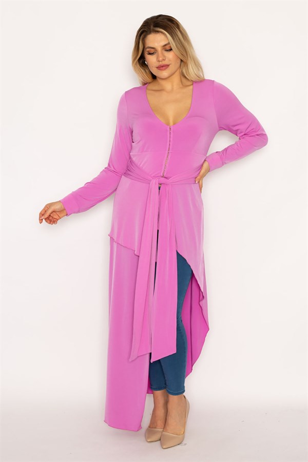 Kadın Lila Agraf Düğmeli Asimetrik Kesim Kap 65N35020