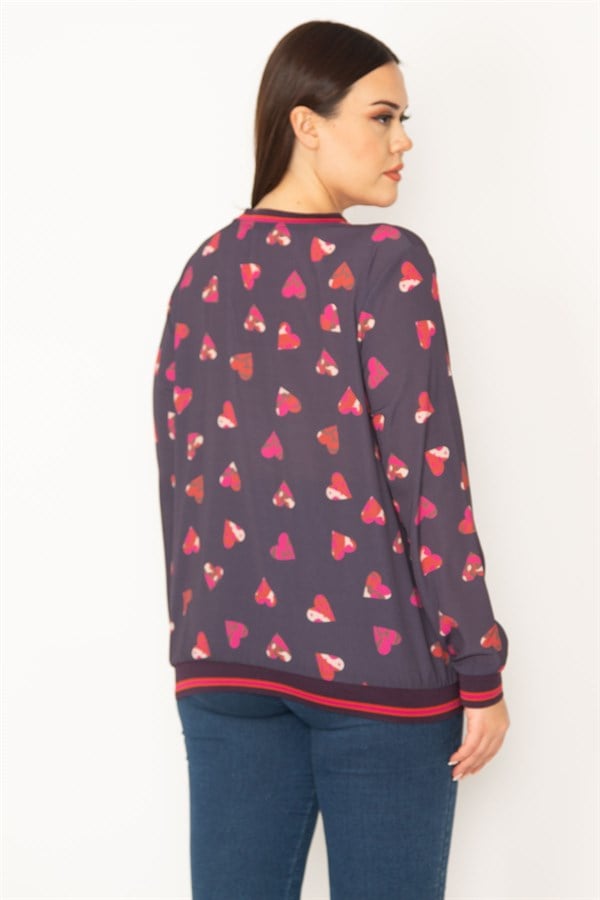KADIN RENKLİ KALP DESENLİ RİBANALI BLUZ