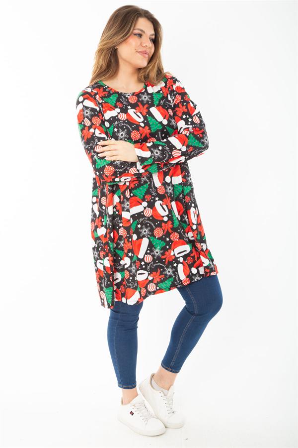 Kadın Büyük Beden Renkli Desenli Tunik Elbise 65N37413