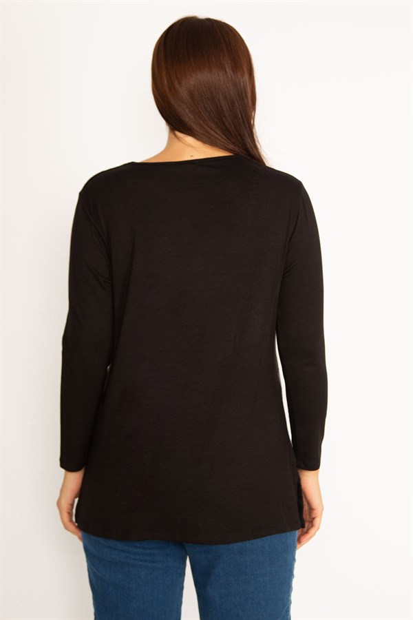 Kadın Siyah Önü Payet Detaylı Uzun Kollu Bluz 65N34724