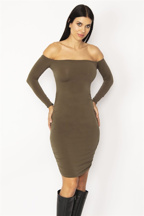 ROBE SLIM KAKI SANS BOUTONS POUR FEMME