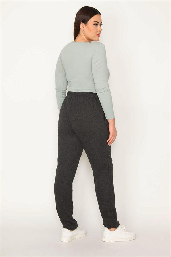 Kadın Büyük Beden Füme Yan Cepli Eşofman Alt 65N36890