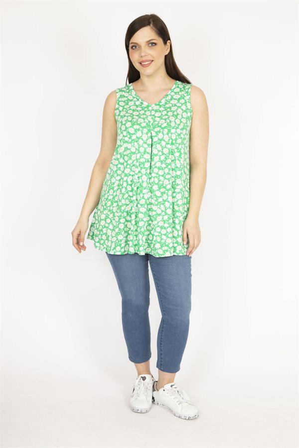 Kadın Kırmızı Büyük Beden Önü A Pileli V Yakalı Tunik