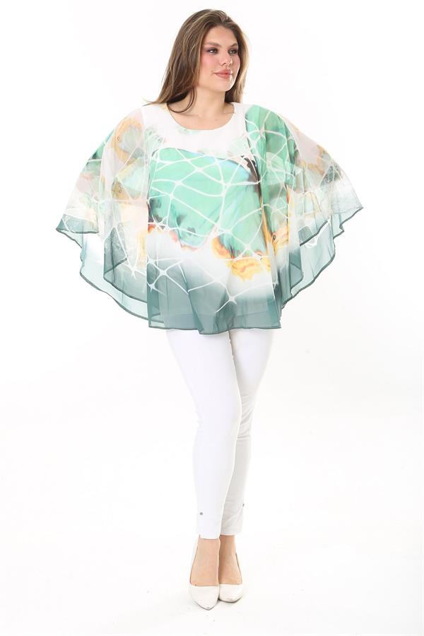 Kadın Büyük Beden Yeşil İçi Viskon Atletli Şifon Tunik 65N37912