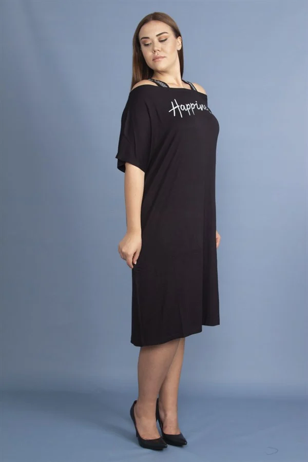 Kadın Haki Sim Detaylı Ön Baskılı Viskon Elbise 65N27473